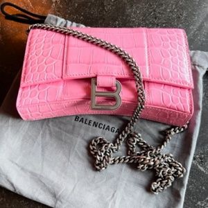 BALENCIAGA Hourglass croc-effect leather shoulder bag